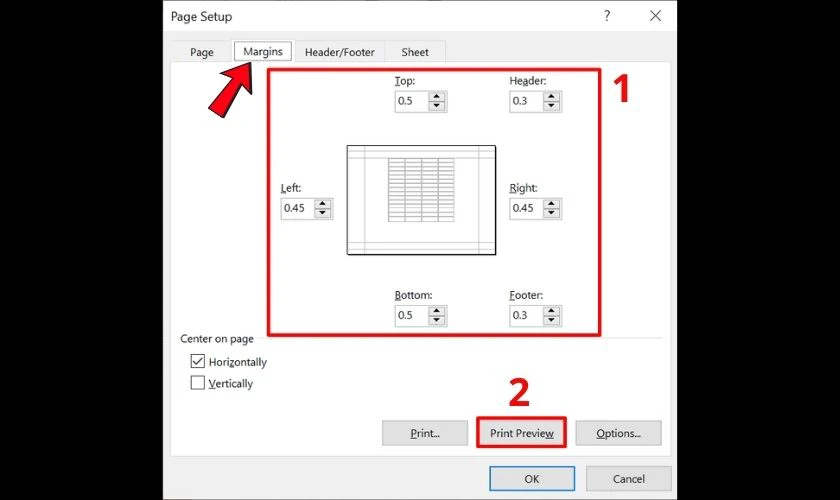cách in excel vừa trang giấy a4