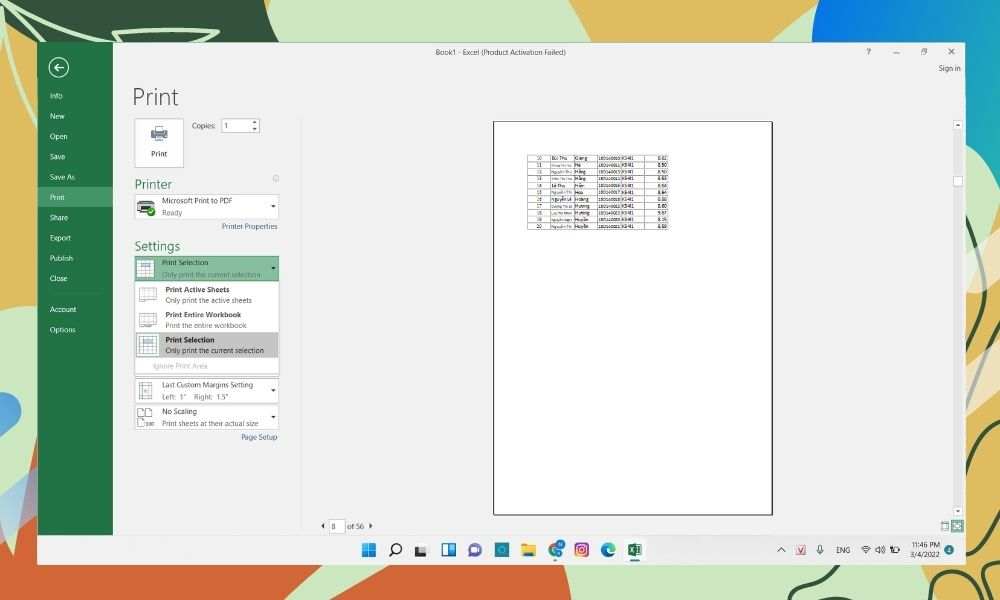 cách in excel vừa trang giấy a4