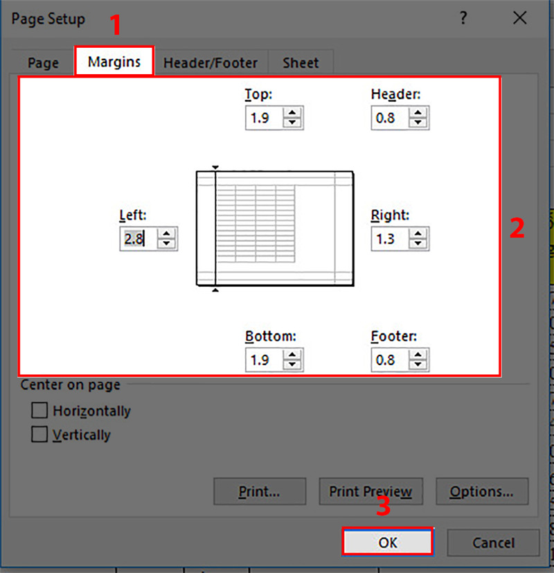 cách in excel vừa trang giấy a4 ngang