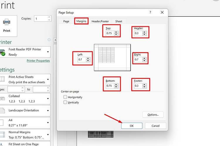 cách in vừa trang giấy a4 trong excel