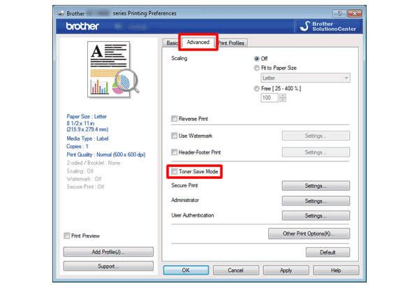 cách điều chỉnh mực máy in Brother