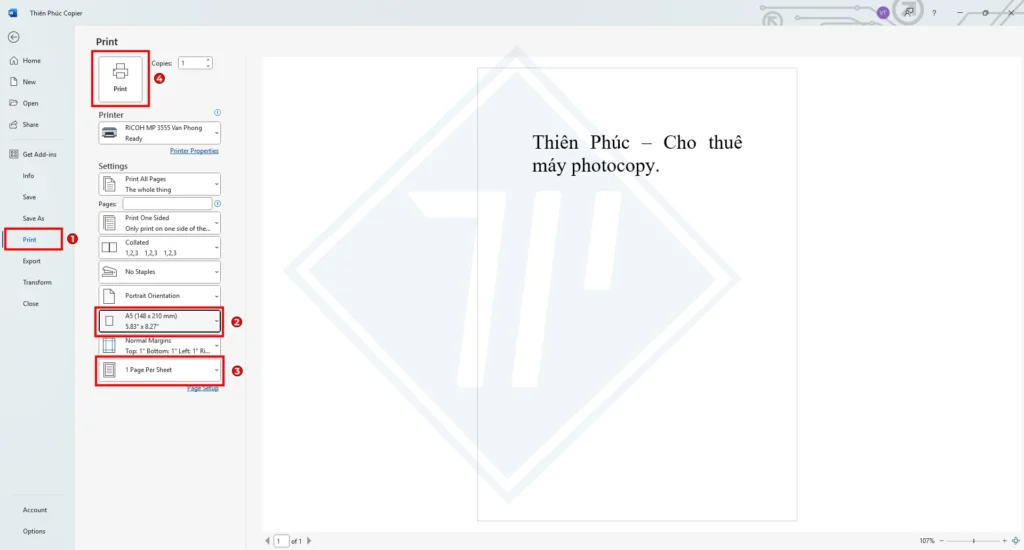 Cách in A5 trên giấy A4 bằng file Word theo chiều dọc