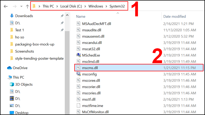 Lỗi 0x000007e thiếu file “mscms.dll”