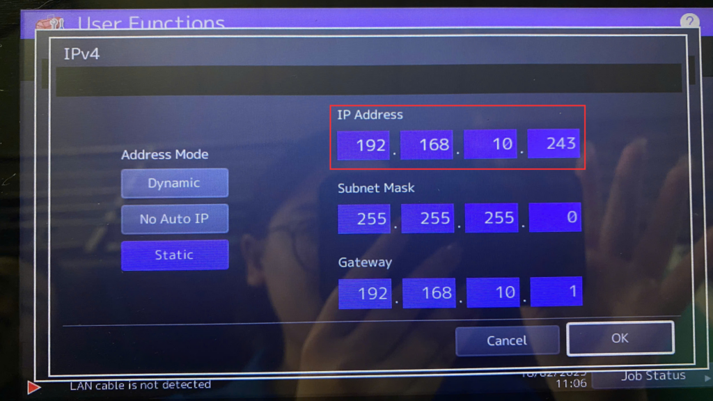 thiết lập địa chỉ IP của máy in