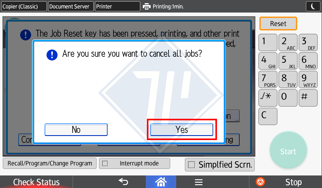hủy lệnh in trên máy photocopy ricoh