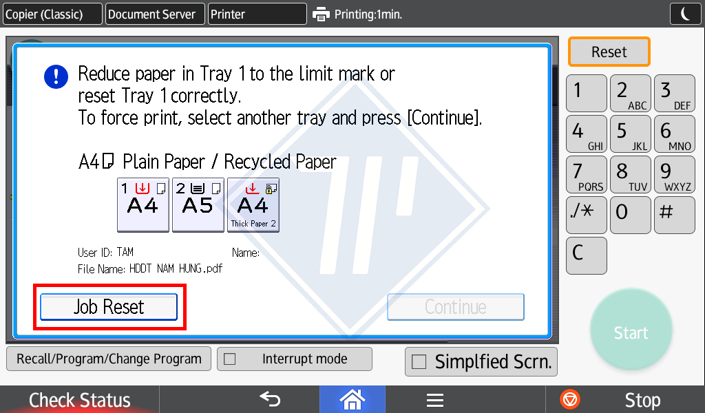 hủy lệnh in trên máy photo