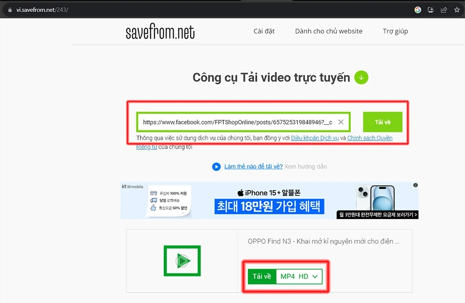 tải video facebook về máy tính​ bằng SaveFrom
