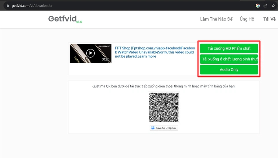 tải video facebook về máy tính​ bằng Getfvid