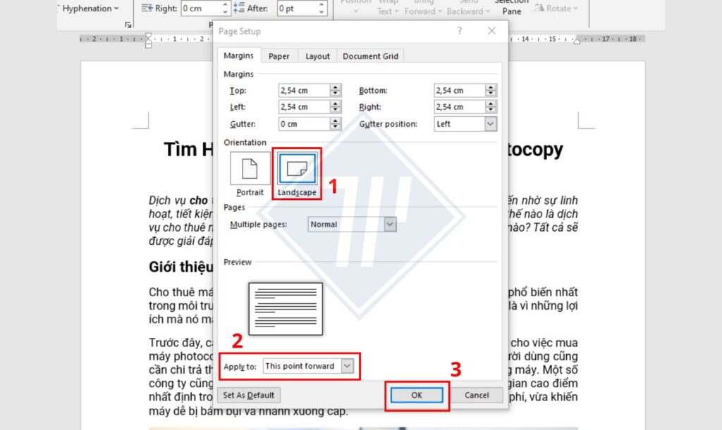 xoay ngang 1 trang bất kỳ trong word