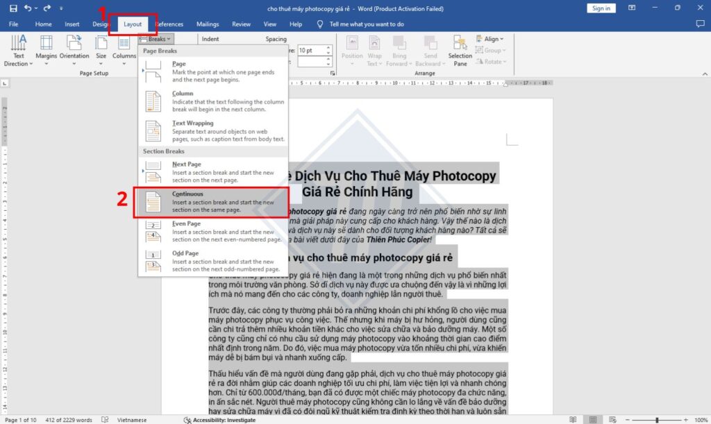 cách xoay ngang 1 trang giấy trong word