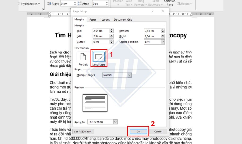 hướng dẫn cách xoay ngang 1 trang giấy trong word