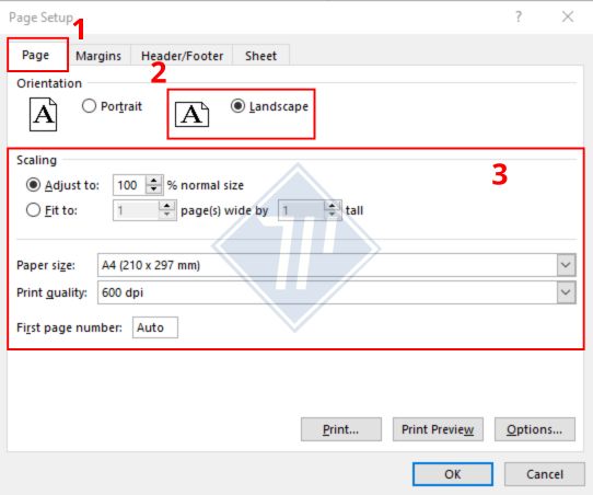 cách in ngang giấy a4 bằng excel