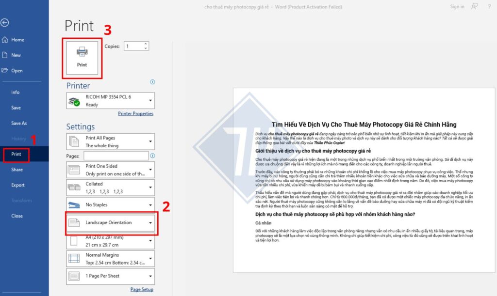 cách in khổ giấy a4 ngang