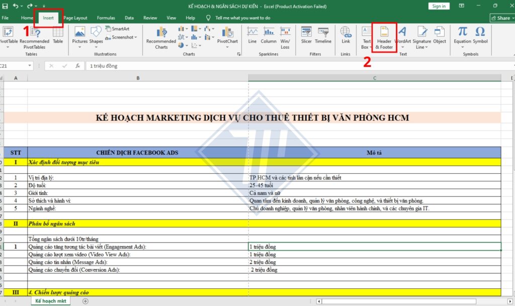 Chèn watermark trong Excel bằng hình ảnh