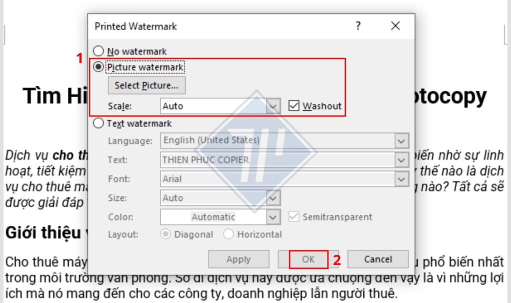 Chèn watermark trong Word dạng ảnh