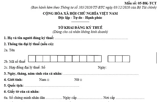 đăng ký mã số thuế cá nhân online​