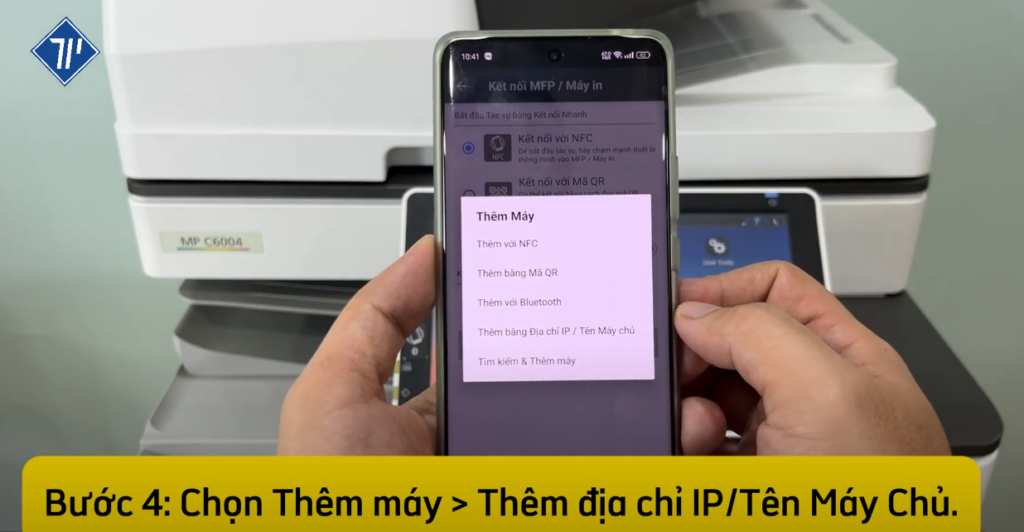 in từ điện thoại tới máy photo ricoh