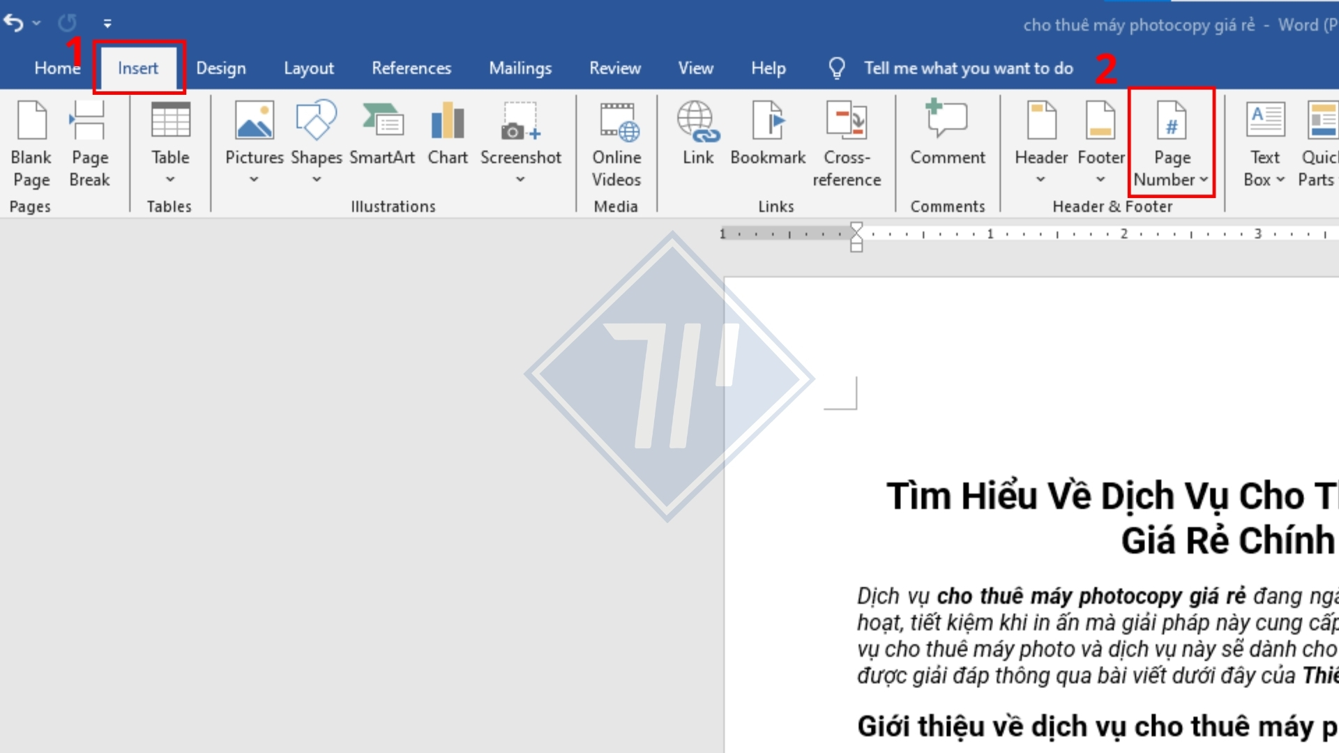 cách đánh số trang trong word