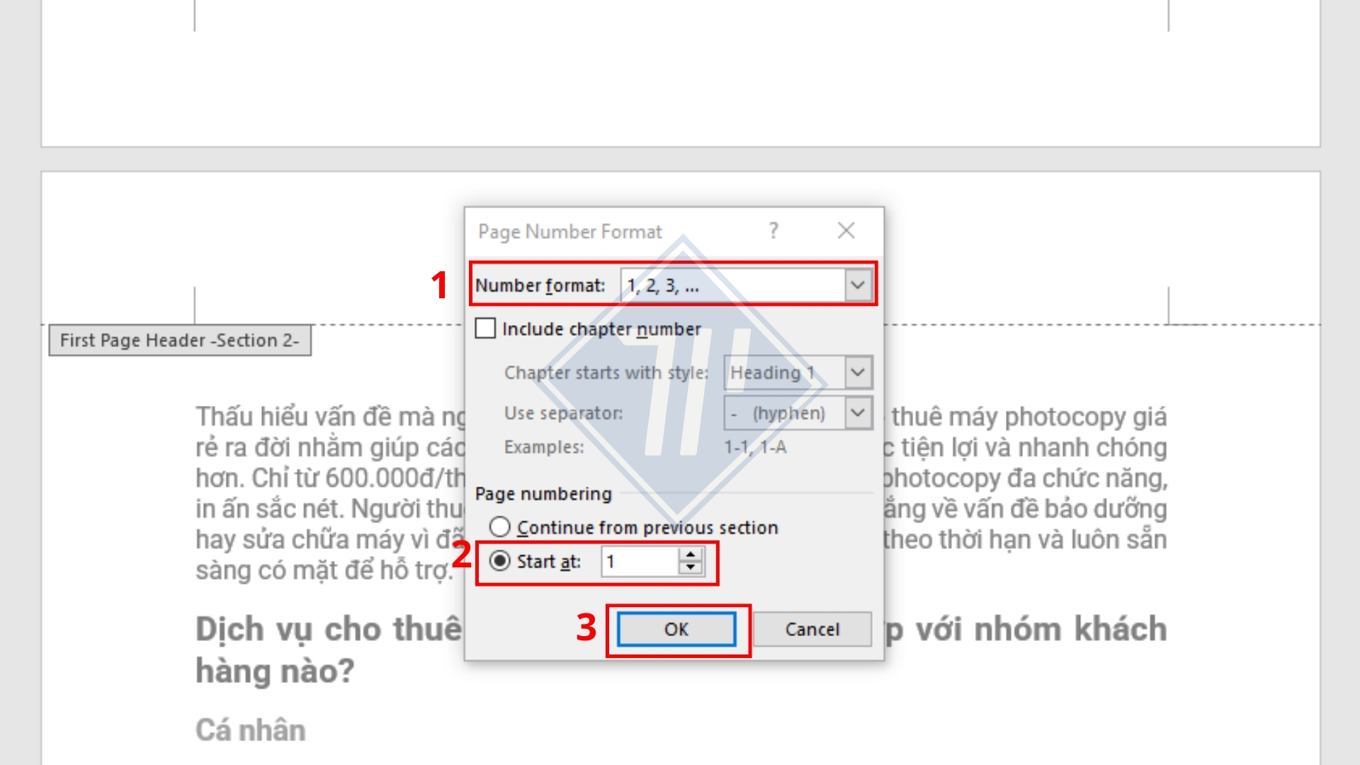 cách đánh số trang trong word bỏ 2 trang đầu