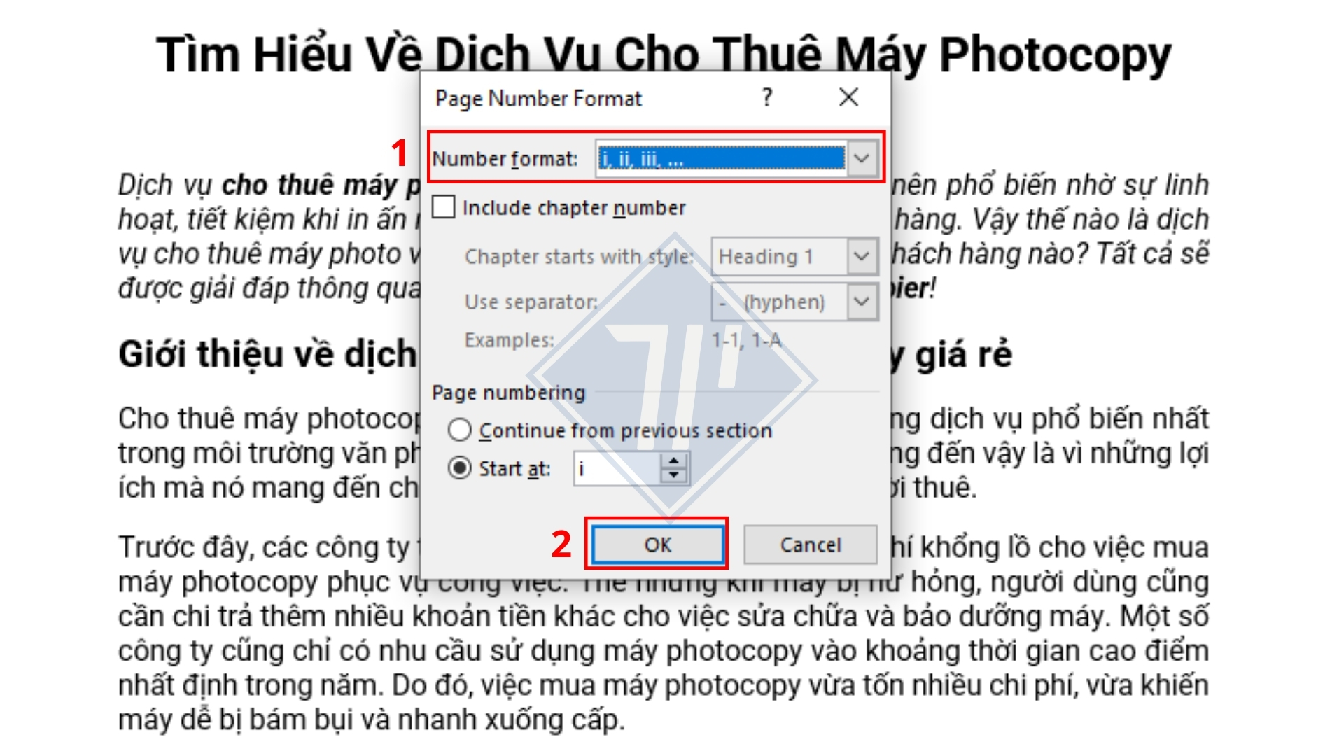 cách đánh số thứ tự trang trong word