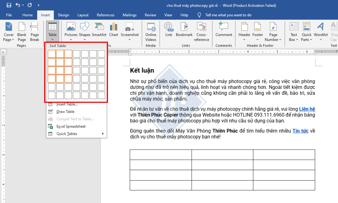 cách tạo khung bảng trong word