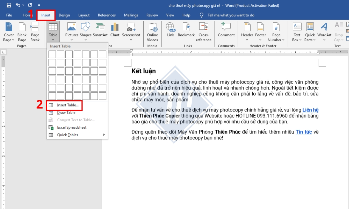 cách tạo bảng trong word 2016
