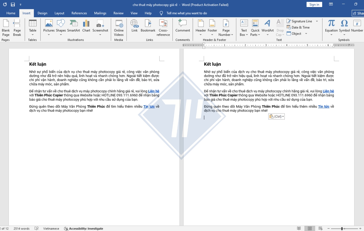 cách thêm trang mới trong word