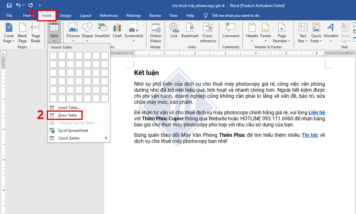 Cách tạo bảng trong Word tự động