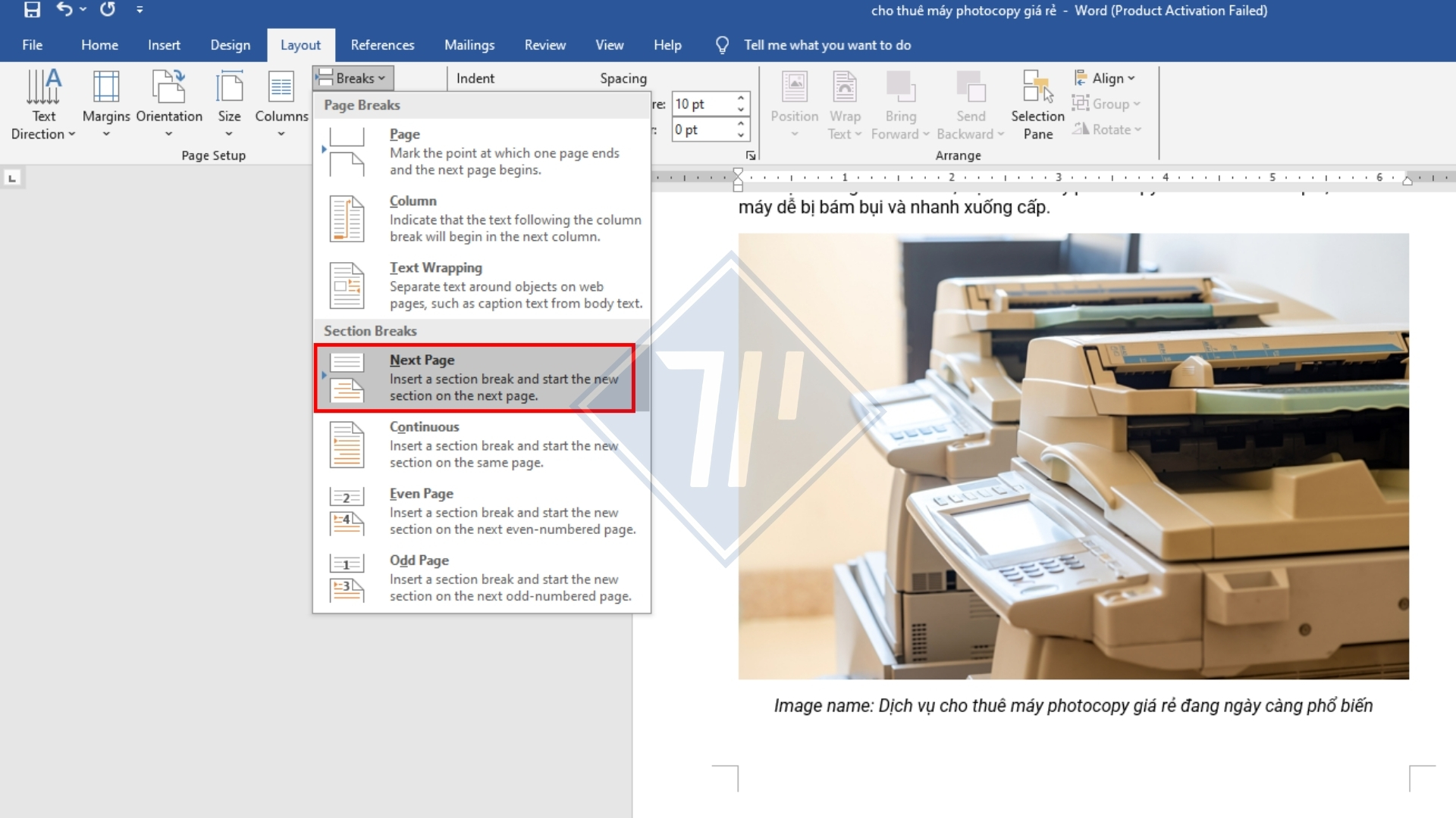 cách đánh dấu số trang trong word