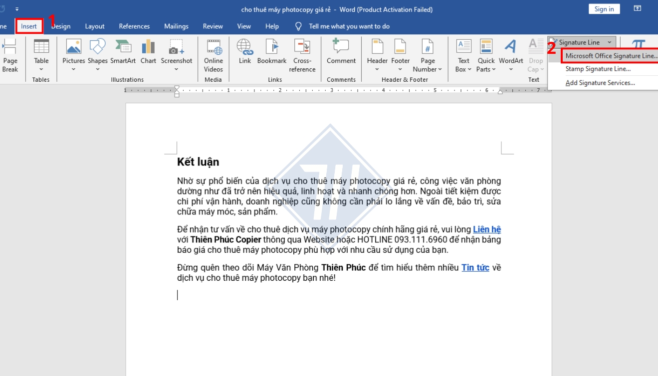 cách chèn chữ ký vào word