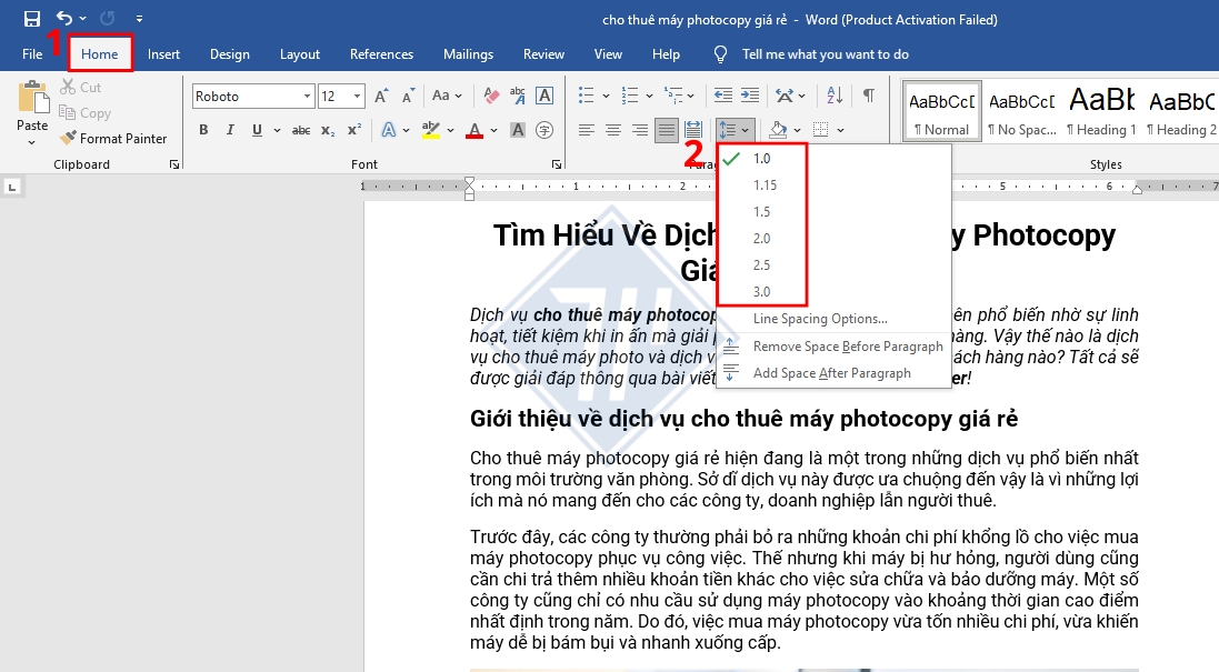 cách chỉnh giãn dòng trong word​