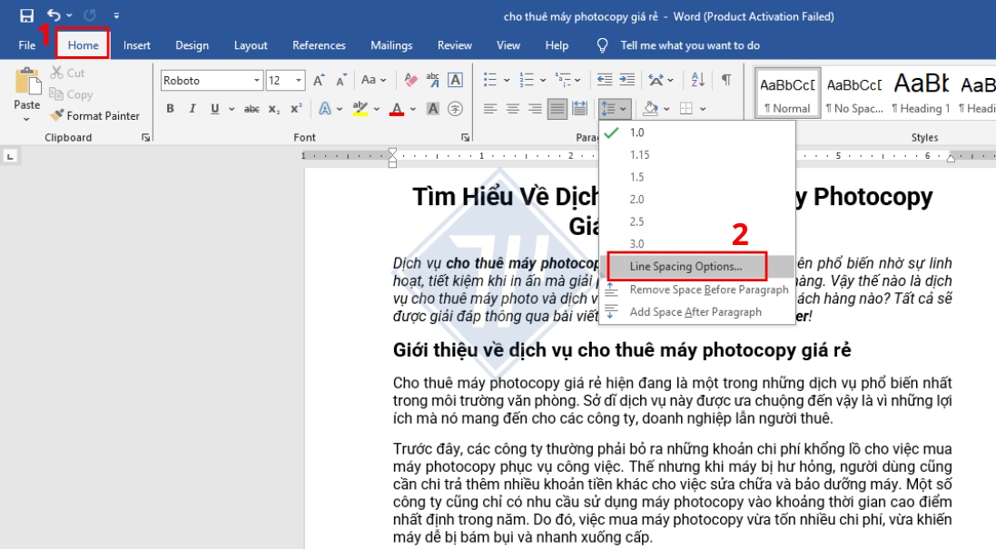 chỉnh giãn dòng trong word​