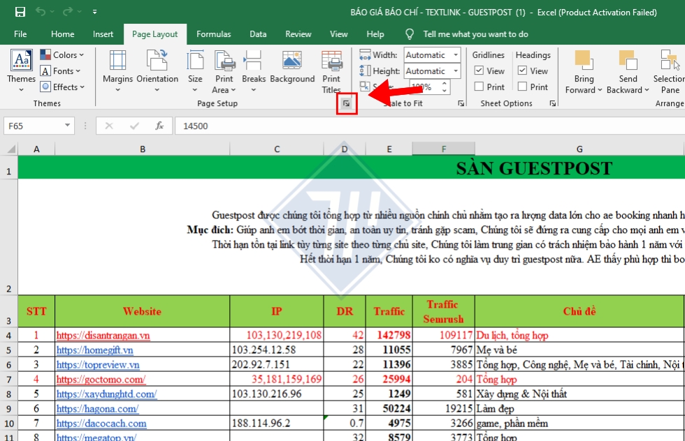 cách in vừa khít trang giấy trong excel 1