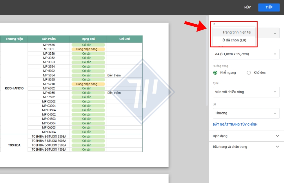 cách in vừa khít trang giấy trong excel 10