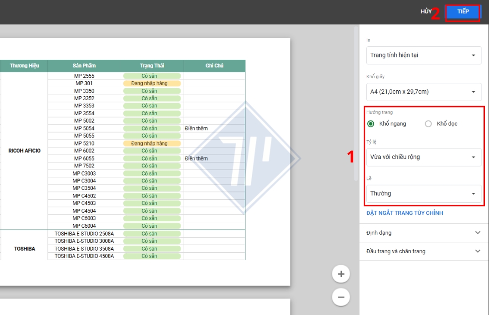 cách in vừa khít trang giấy trong excel 11