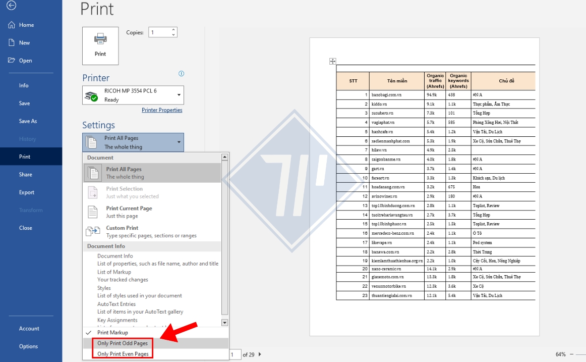 cách in trang chẵn lẻ trong excel 2013​