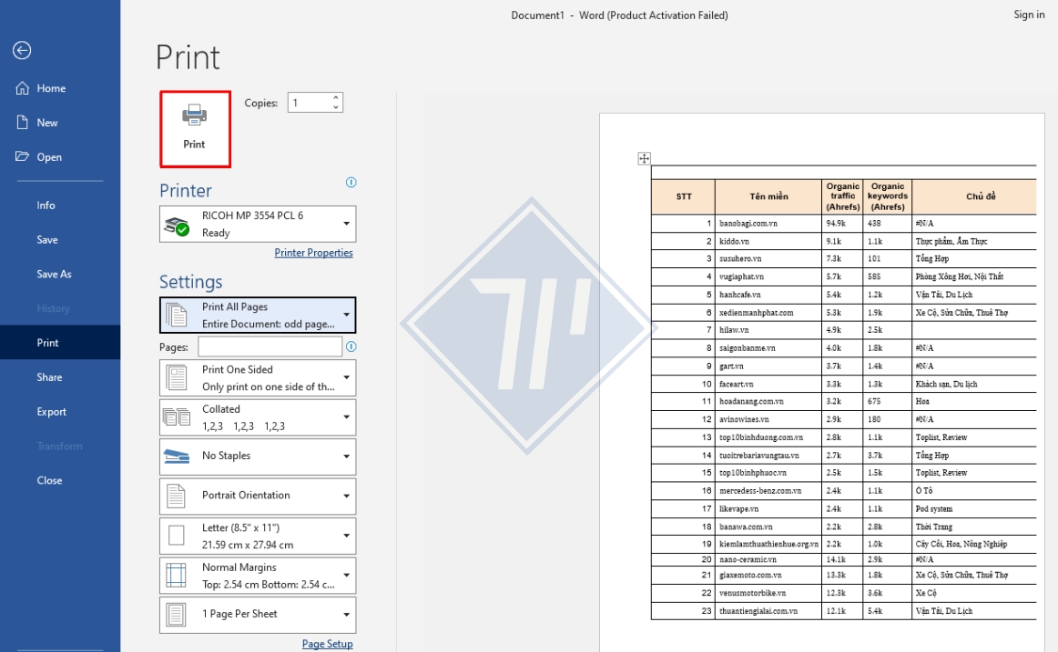 cách in trang chẵn lẻ trong excel 2007​