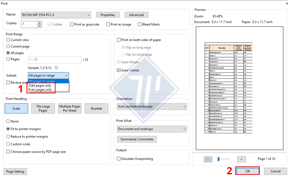 cách in trang chẵn trang lẻ trong excel​