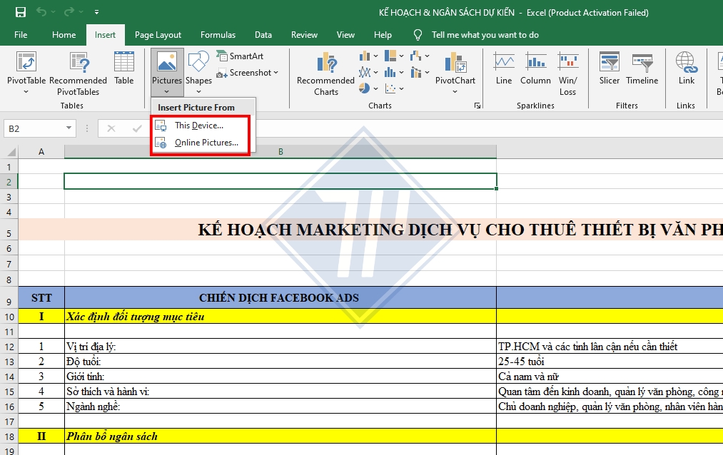 cách chèn ảnh vào excel