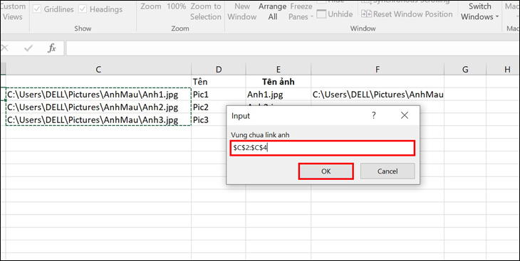 cách chèn nhiều ảnh vào file excel
