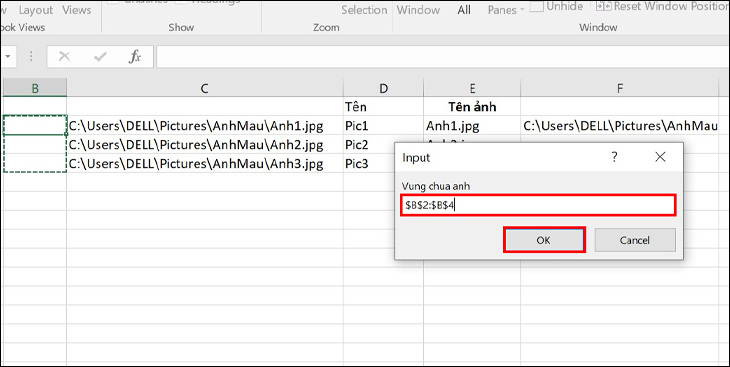 cách chèn ảnh cố định vào ô trong excel