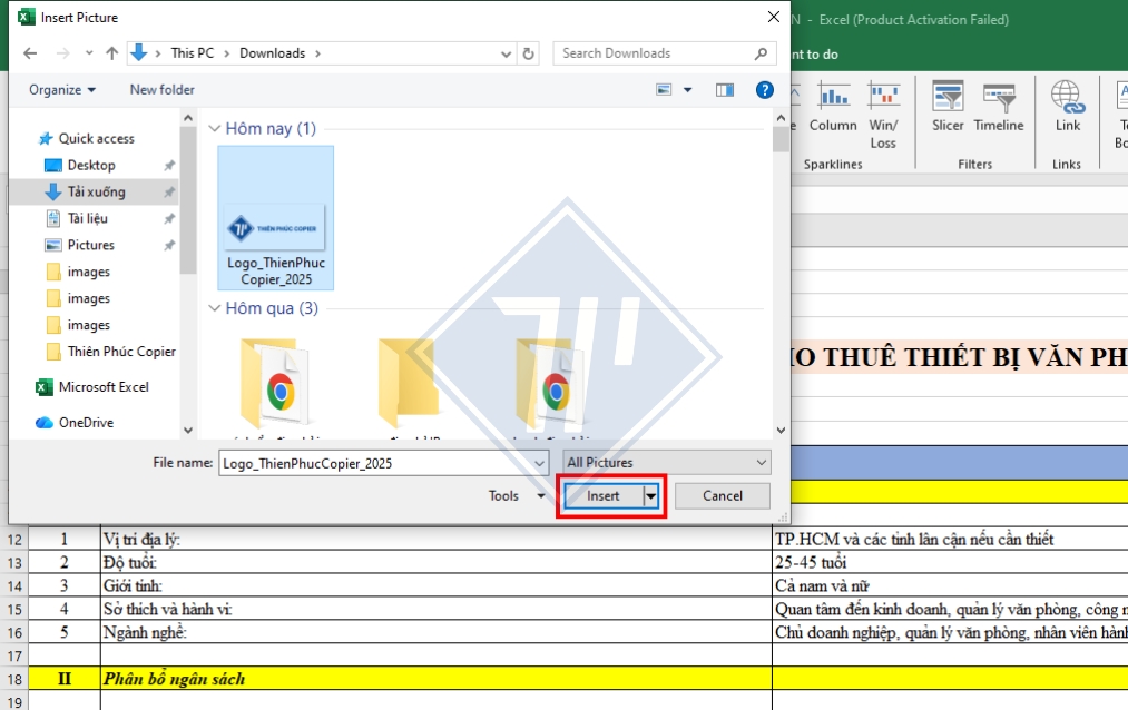 cách chèn hình ảnh vào excel