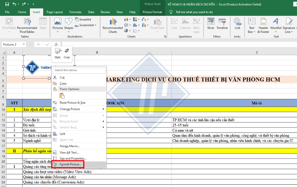 hướng dẫn cách chèn ảnh vào đúng ô trong excel