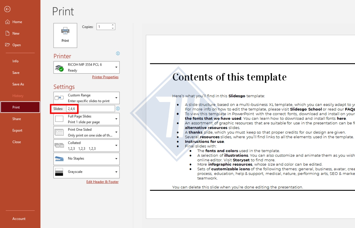 cách in trong powerpoint
