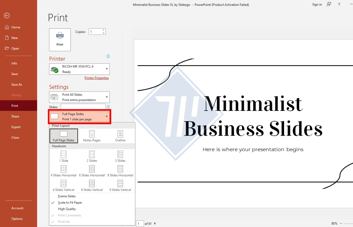 cách in powerpoint có ghi chú