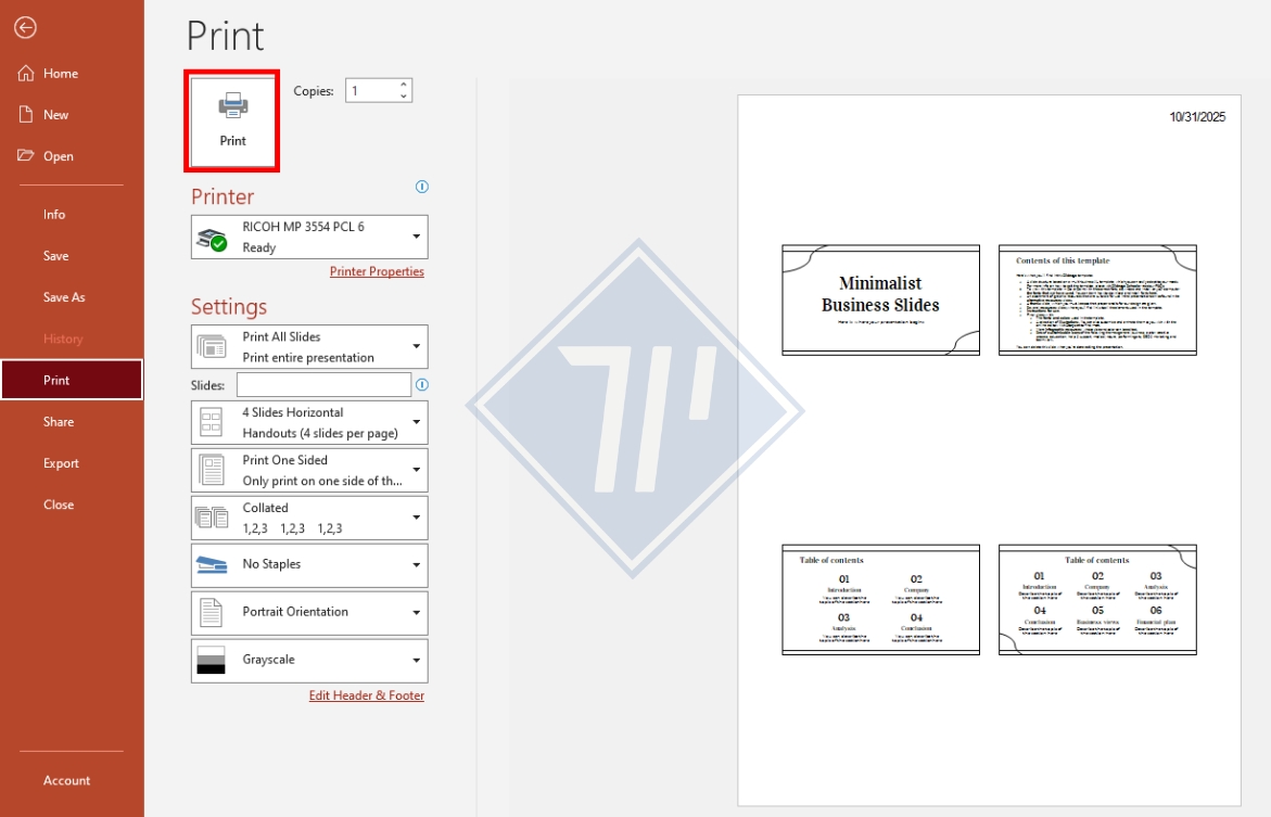 cách in file powerpoint có phần ghi chú