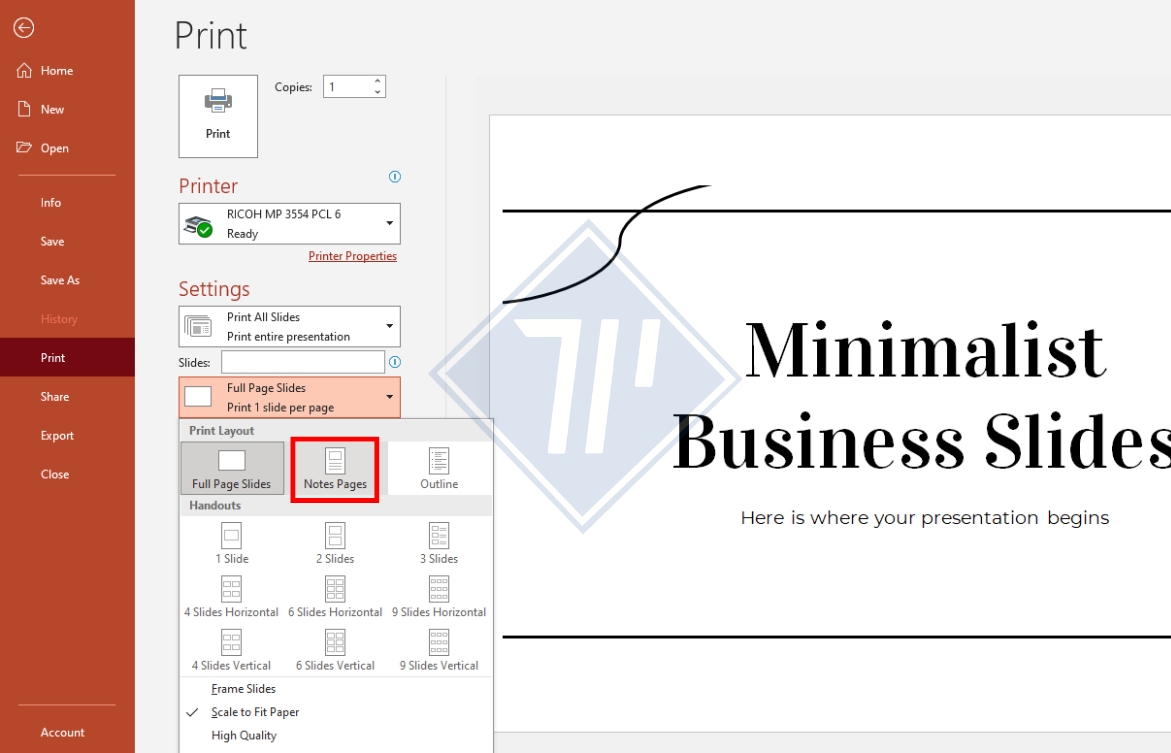 cách in nhiều slide trên 1 trang trong powerpoint