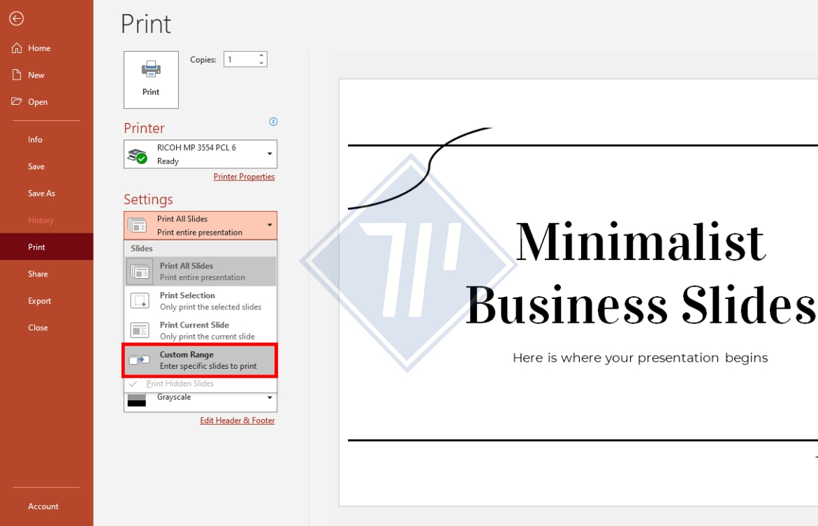 cách in 4 slide powerpoint trên 1 mặt giấy