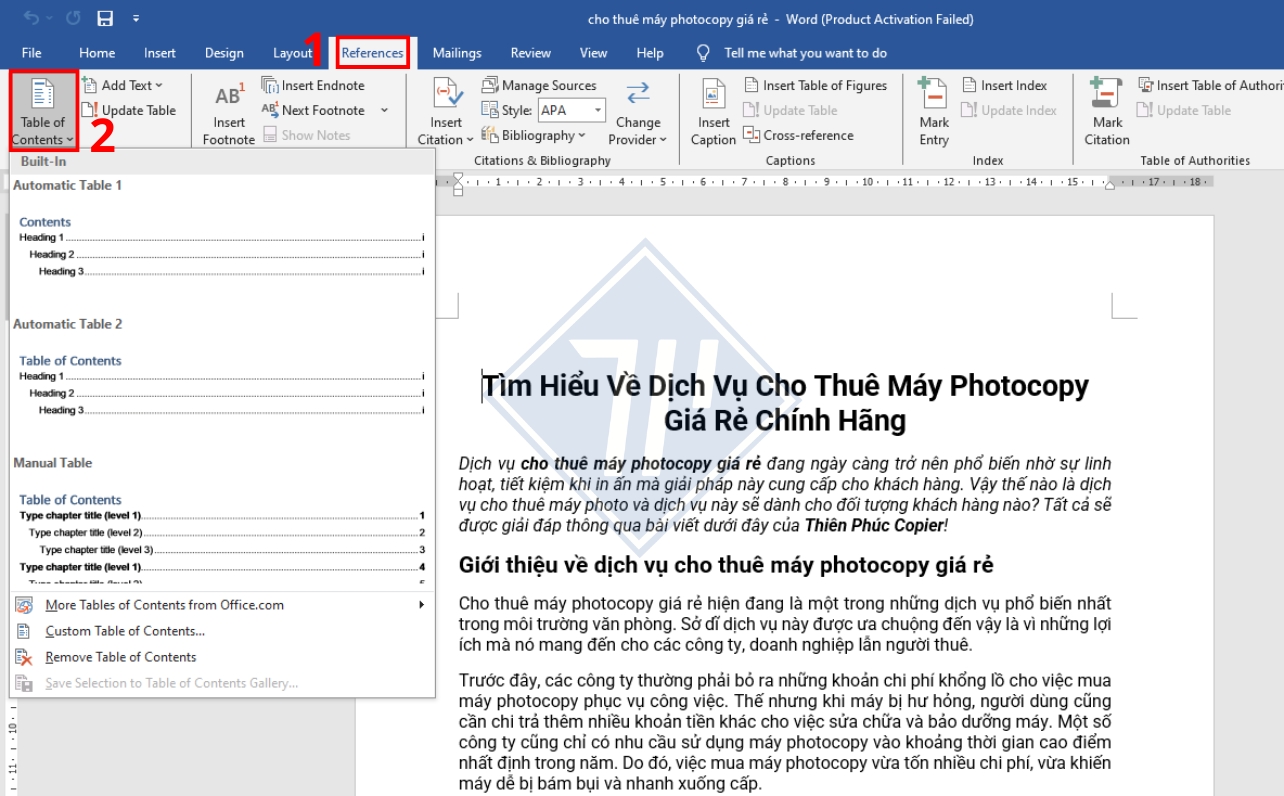 cách làm mục lục trong word 2016