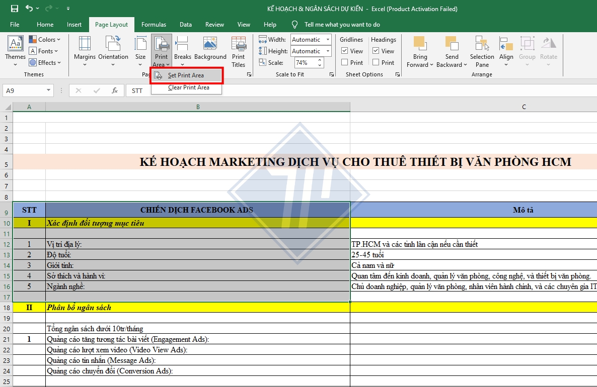 cách chọn vùng in trong excel​